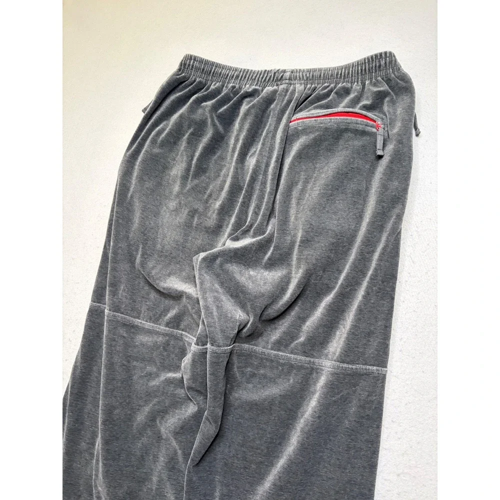 Silver Lake Velour Track Pants Mens L Gray Y2K Wide Leg Baggy Joggers Drawstring